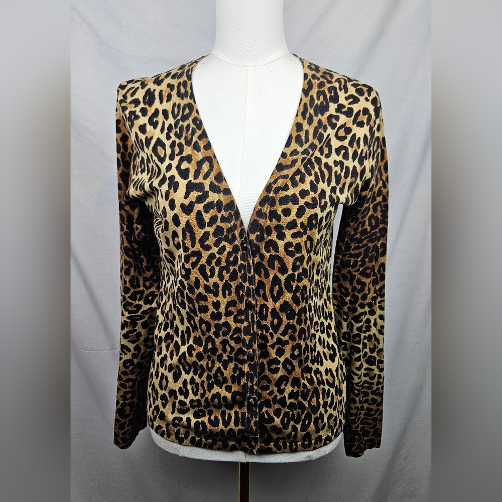 Jones New York Signature Leopard Print Silk Cardigan M Classic Feminine‎ Luxury